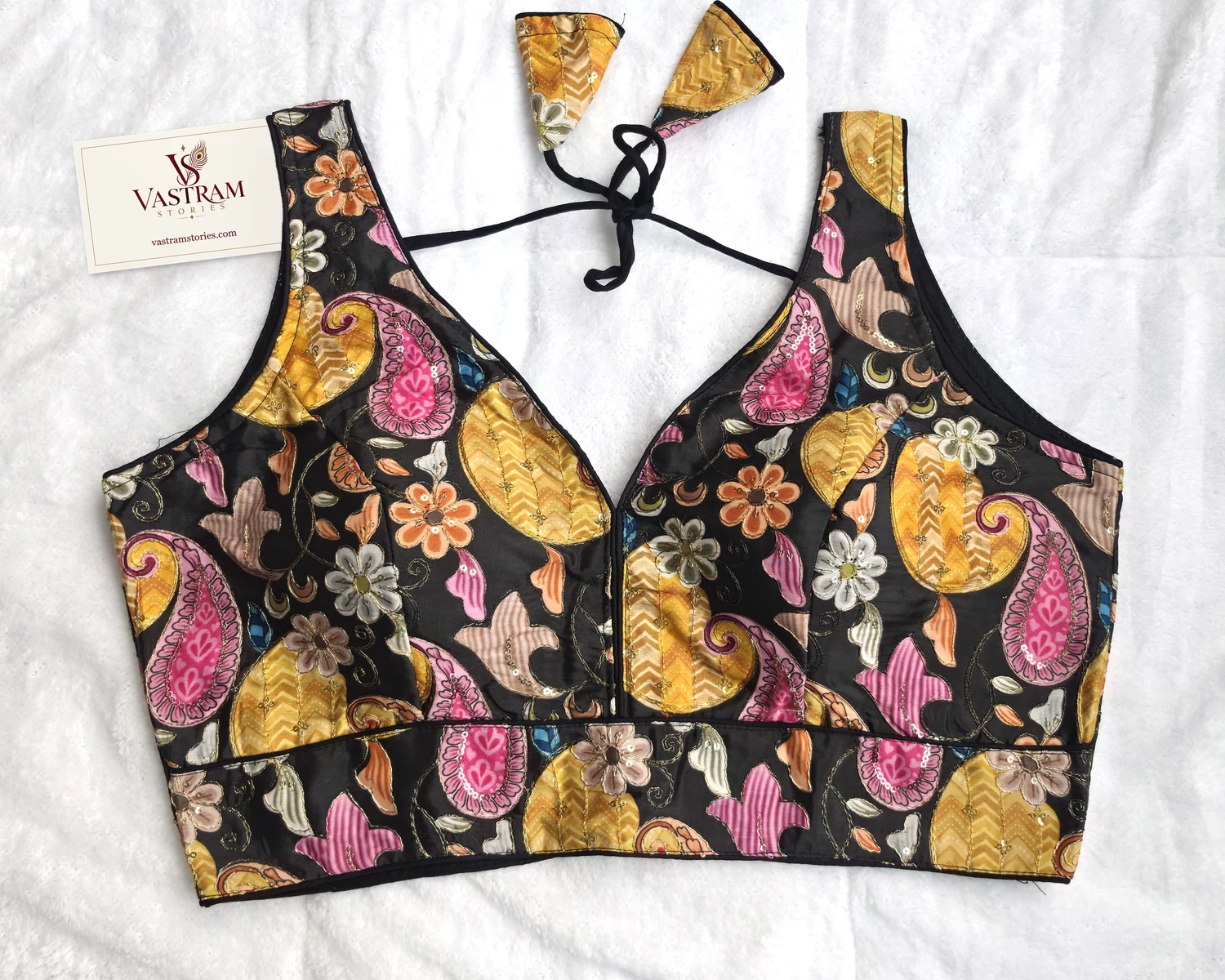 Meher Black Kalamkari Print Blouse, front view