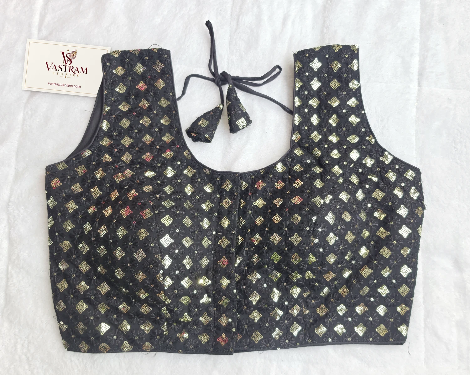 Noor Black Foil-Print Blouse, front view