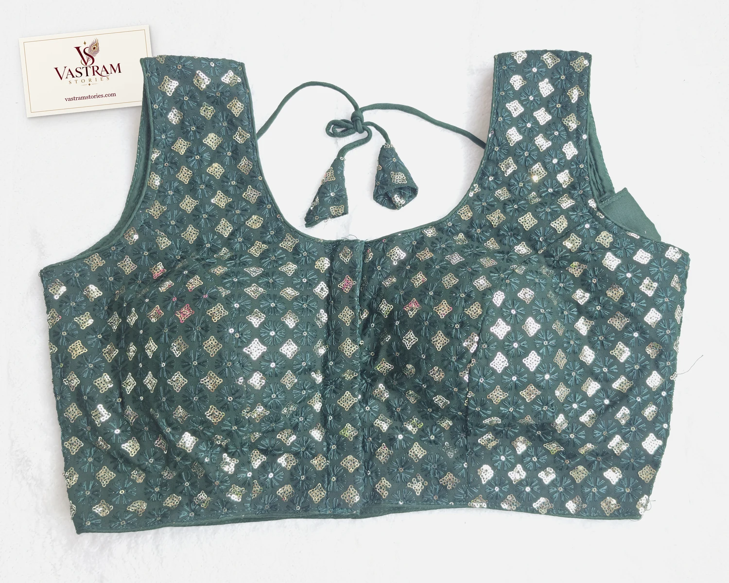 Noor Bottle Green Foil-Print Blouse, front view