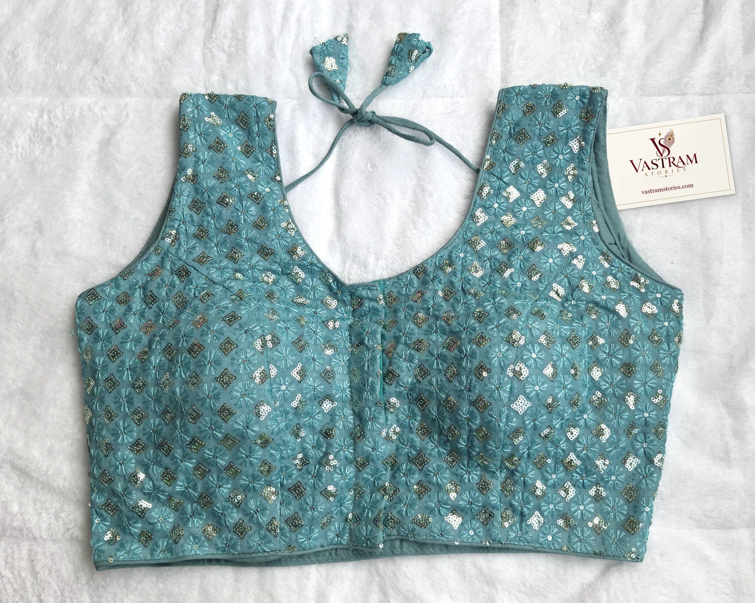 Noor Light Blue Foil-Print Blouse, front view