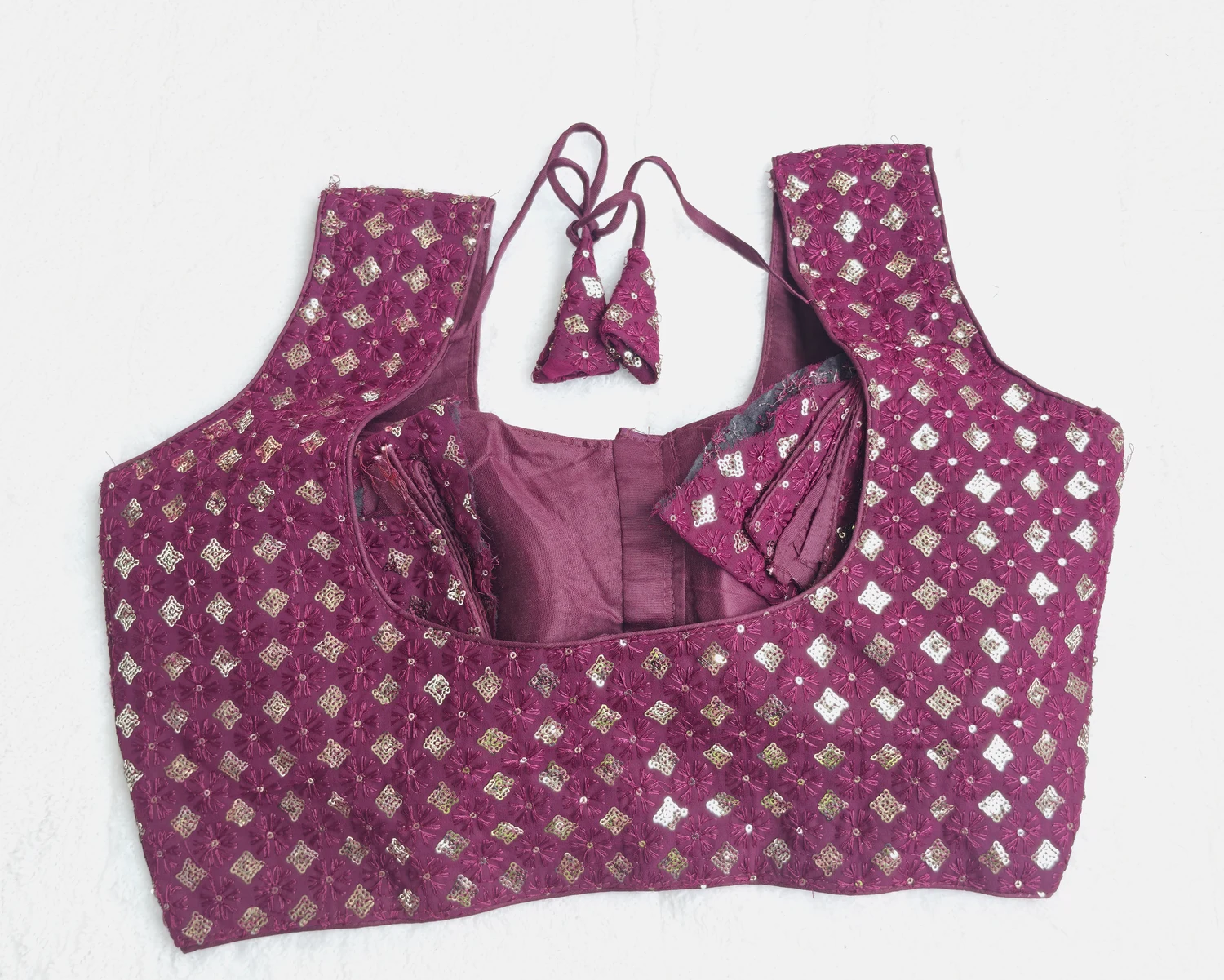 Noor Maroon Foil-Print Blouse, back view
