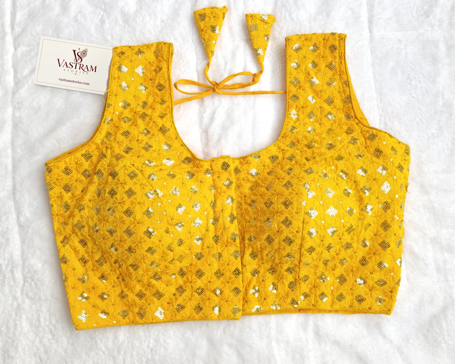 Noor Yellow Foil-Print Blouse, front view