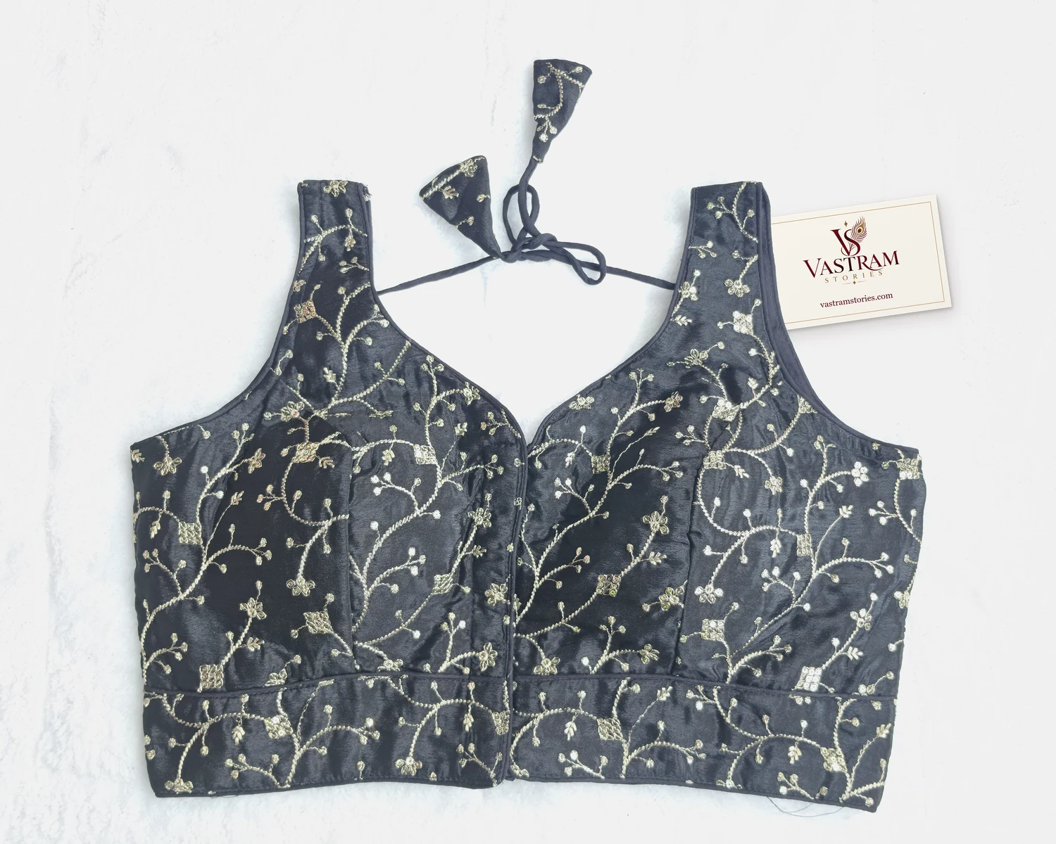Gulbahar Black Embroidered Blouse, front view