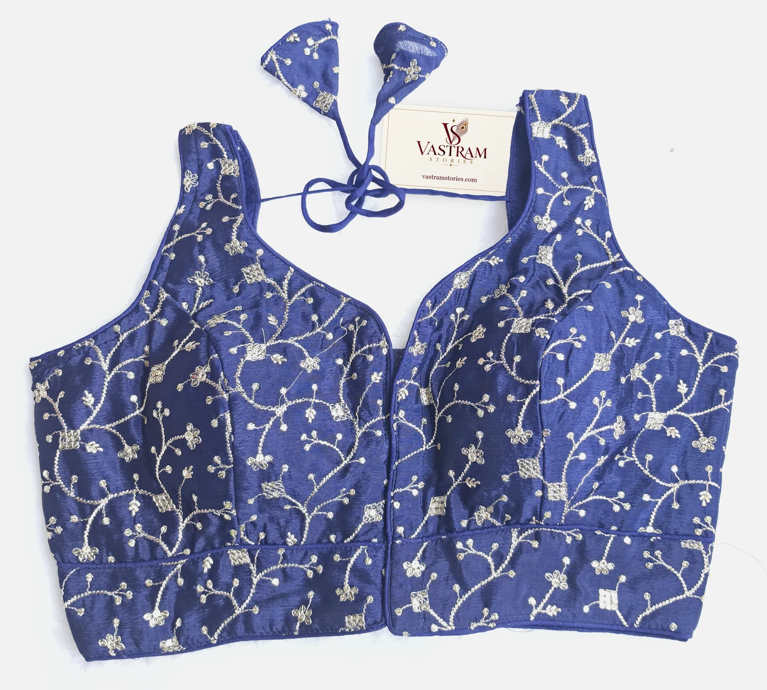 Gulbahar Blue Embroidered Blouse, front view