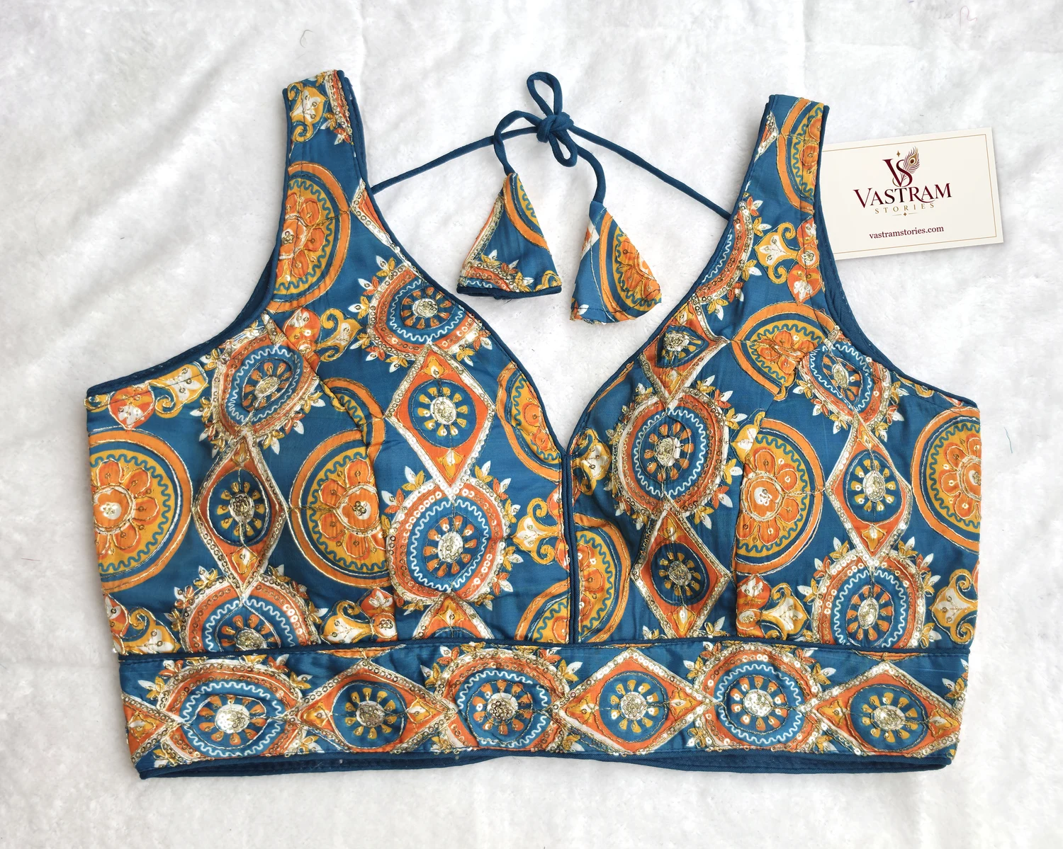 Maharani Blue Heritage Blouse, front view