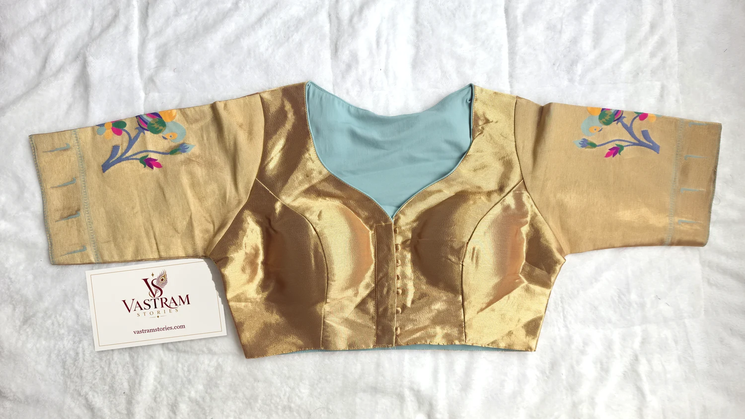 Royal Paithani Style Blue Blouse, front view