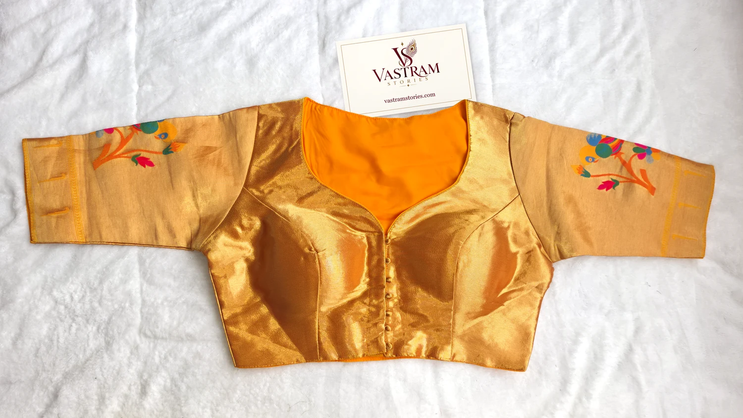 Royal Paithani Style Yellow Blouse, front view