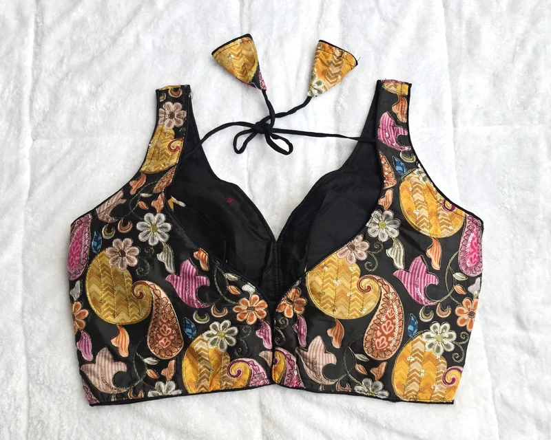 Meher Black Kalamkari Print Blouse, back view