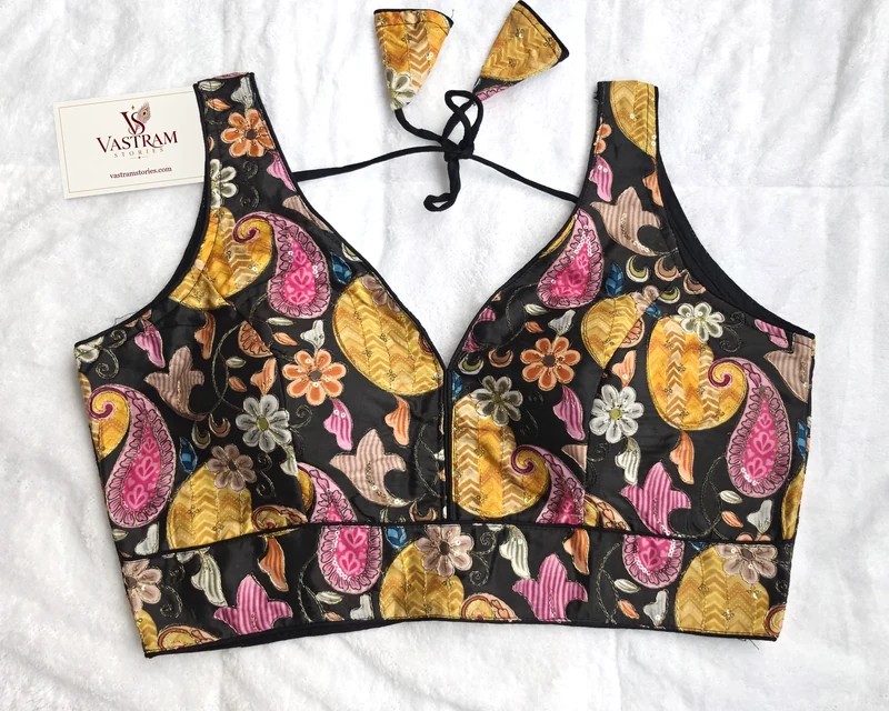 Meher Black Kalamkari Print Blouse, front view