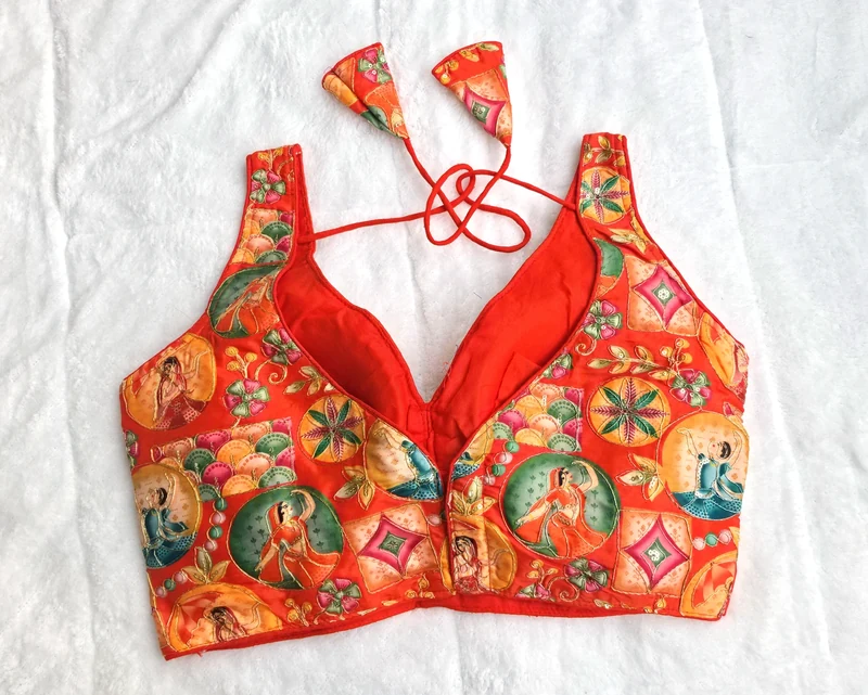 Meher Red Kalamkari Print Blouse, back view