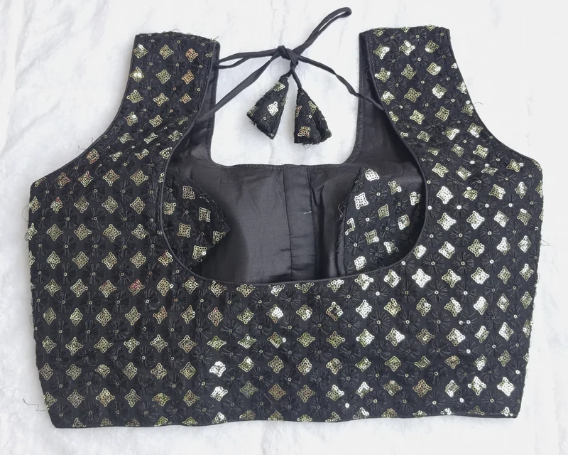 Noor Black Foil-Print Blouse, back view