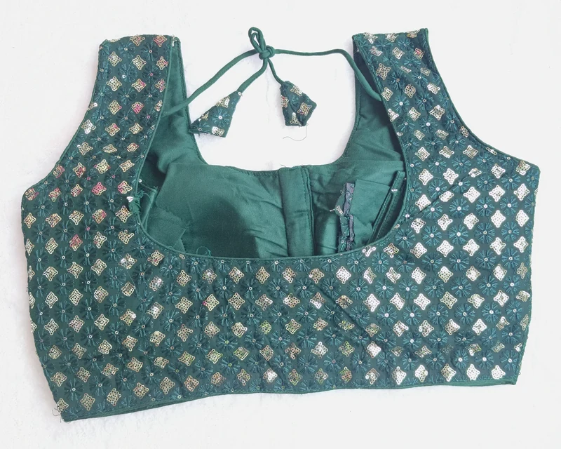 Noor Bottle Green Foil-Print Blouse, back view