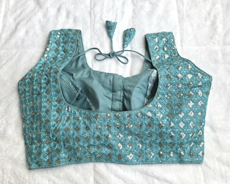 Noor Light Blue Foil-Print Blouse, back view