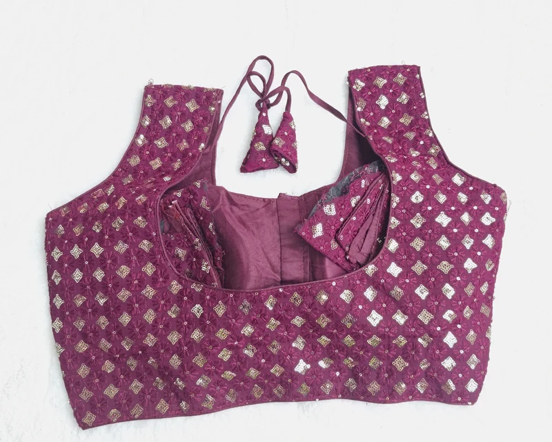Noor Maroon Foil-Print Blouse, back view