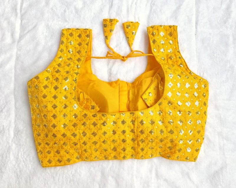 Noor Yellow Foil-Print Blouse, back view