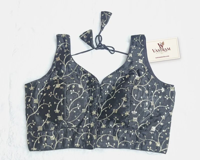Gulbahar Black Embroidered Blouse, front view