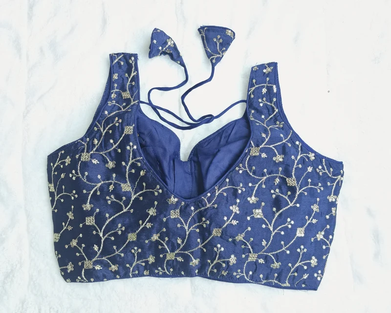 Gulbahar Blue Embroidered Blouse, back view