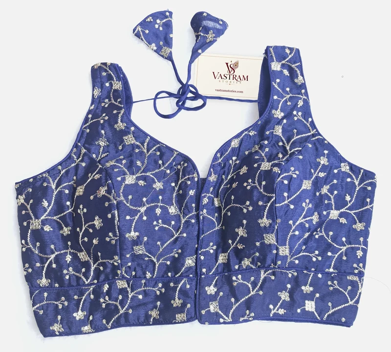 Gulbahar Blue Embroidered Blouse, front view