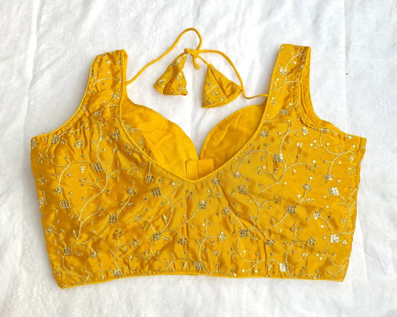 Gulbahar Yellow Embroidered Blouse, back view