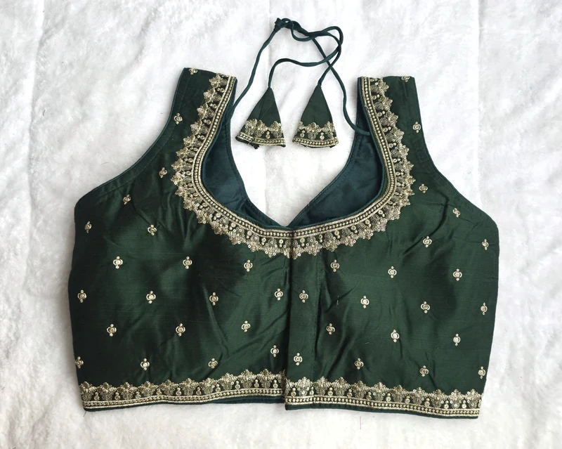 Sitara Green Celebration Blouse, back view