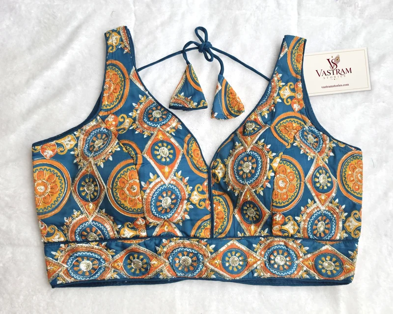 Maharani Blue Heritage Blouse, front view