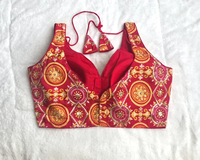 Maharani Red Heritage Blouse, back view