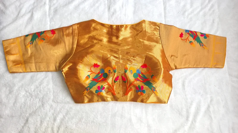 Royal Paithani Style Yellow Blouse, back view